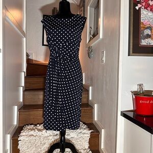 Elegant Navy Polka Dot Dress
